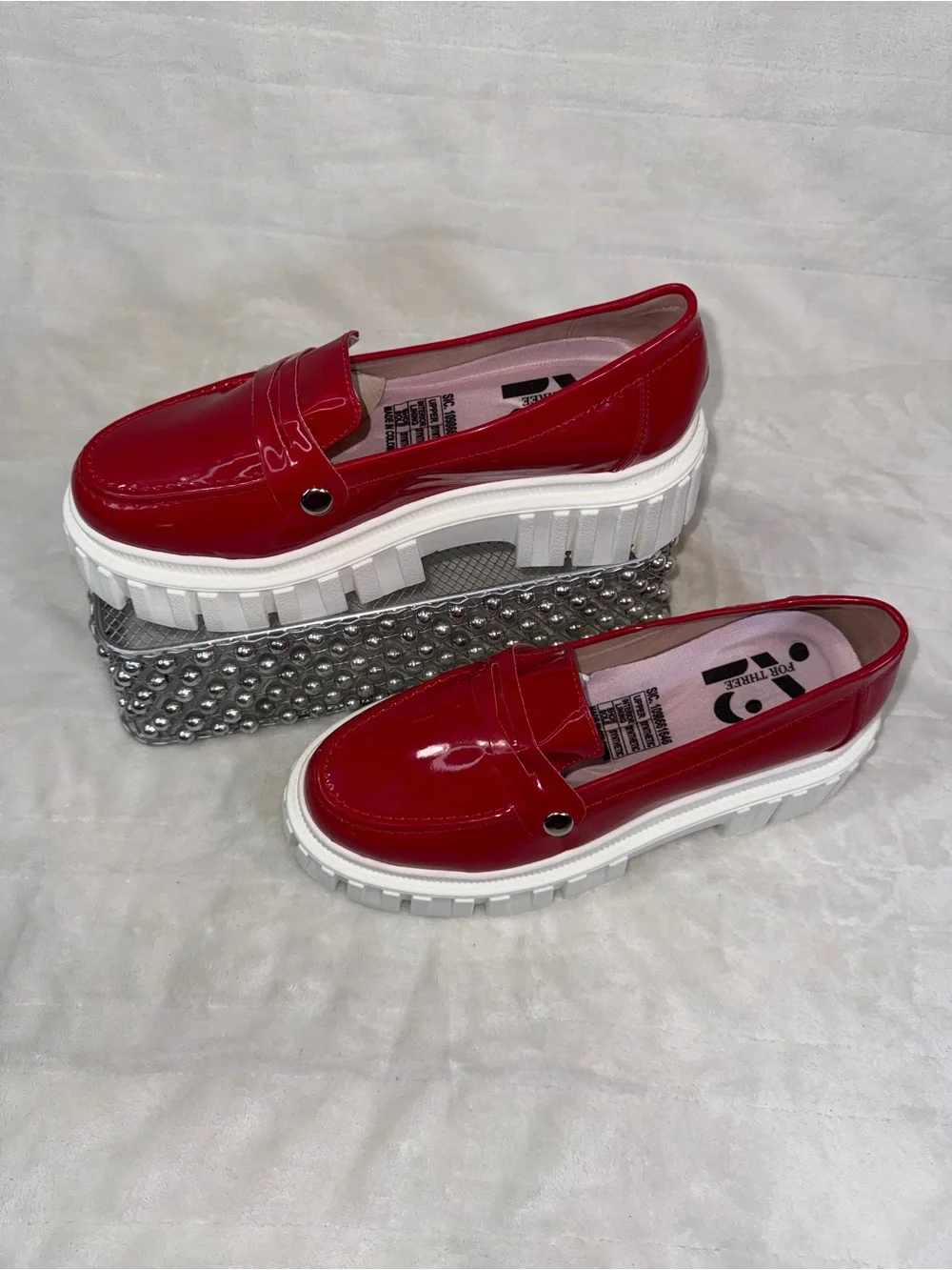 Patent Red Platform Loafers with Chunky White Sole size 8W